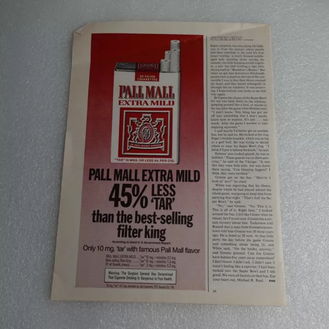 Vintage Print Ad Pall Mall Extra Mild Cigarettes Sports Illustrated Feb 17, 1975