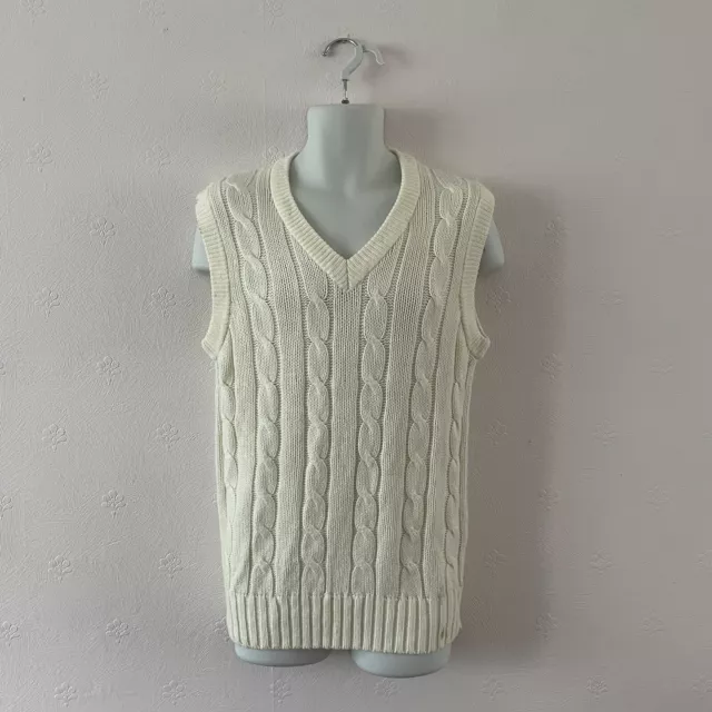 Vintage Slazenger Cricket Vest - M - Cream - Cable Knit Retro Tank