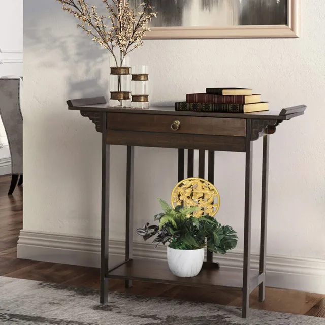Heavy Duty Entry Hallway Console Table Porch Table with 2 Layer Storage Shelf