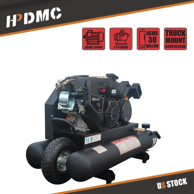 Gas Driven Piston Portable Air Compressor 6.5HP  9.5Gal Twin Tank 12Cfm 125Psi