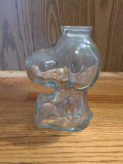 Vintage 1960s Clear Glass Peanuts Snoopy Piggy Coin Bank 6 inches