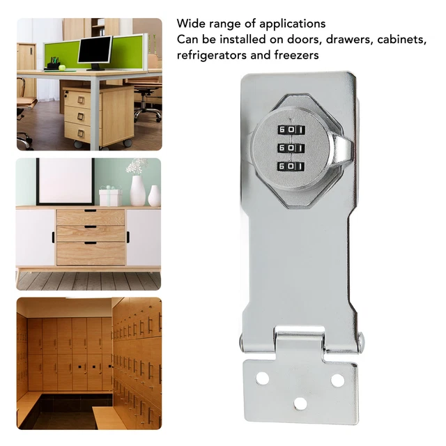 (Silver)Cabinet Password Lock 3 Digit Combination Anti Theft Hasp Lock