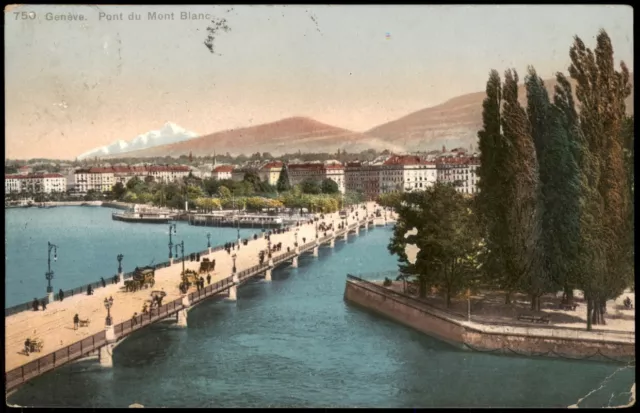 Genf Genève Panorama-Ansicht 750 Genève Pont du Mont Blanc 1909 2