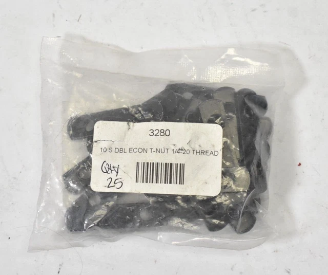 Economy T Nut Fasteners 25 Pack Dual Pilot 1.875" x 1/4" -20 Threaded 3280 Black