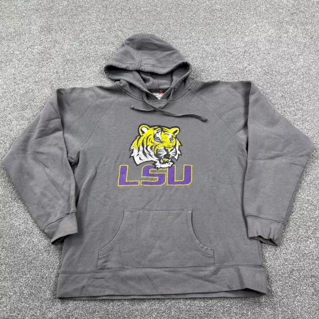 LSU Tigers Hoodie Women XL Gray Sweatshirt Sweater Big Logo Champion Ladies MC