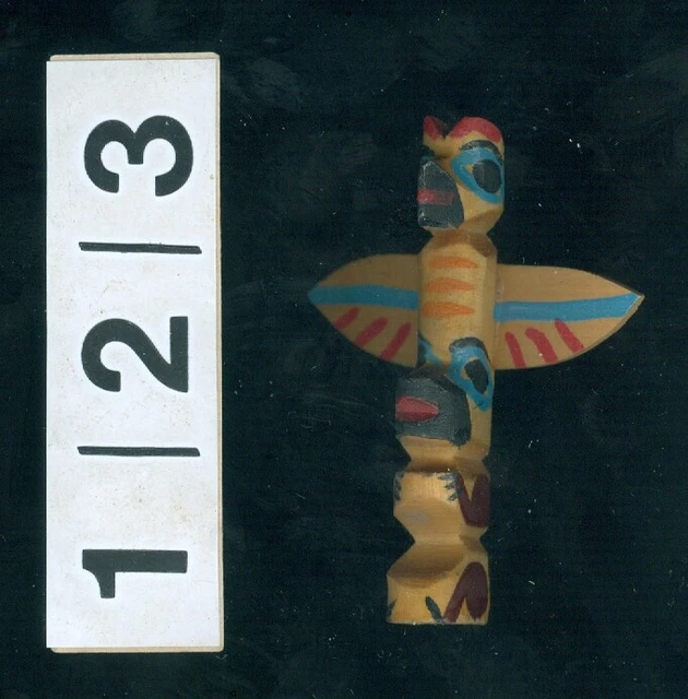 miniature clip-on NW Coast wood carved Totem, Bear, Owl, Bird effigy's 2-1/2"