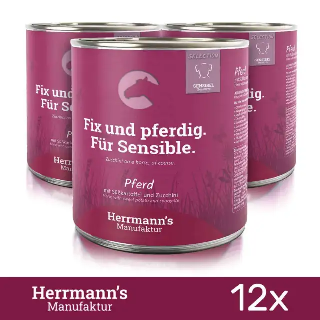 12 x Herrmanns Alimento para perros caballo con batata y calabacín Alimento para mascotas 800 gr