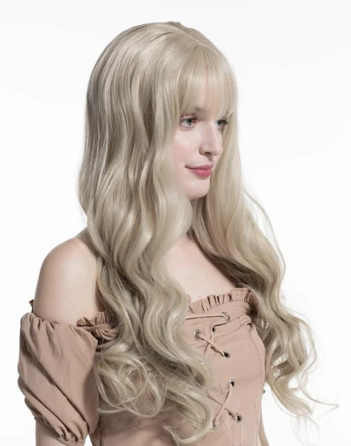 Perruque Synthétique Longue Et Ondulée, Blonde Dorée Avec Frange - Bonnet OFFERT - Neuf