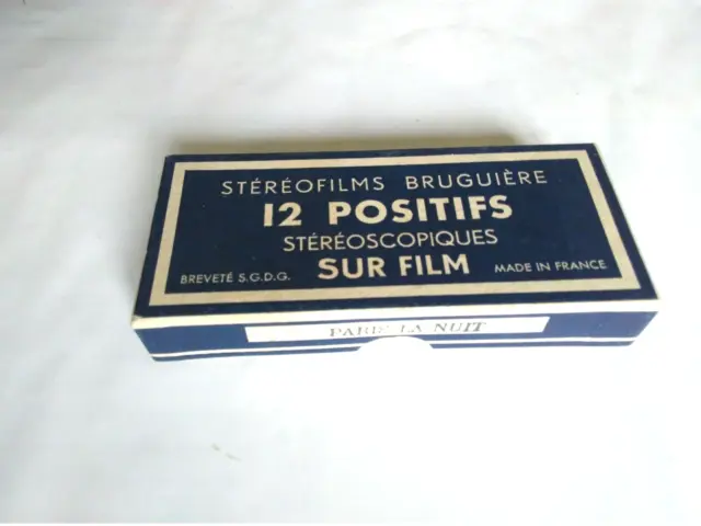 Stéréofilms Bruguière 12 vues sur film Paris la nuit.