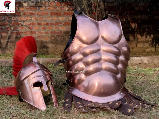 Greek Corinthian Helmet Medieval Roman Armor Spartan Costume W/ Muscle Jacket