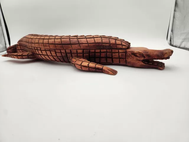 Vintage Hand Carved Wooden Alligator Mancala board folding Crocodile Unique Gift