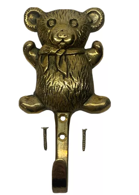 Vintage Brass Teddy Bear Shape Coat Hook Key Hanger Children Room Taiwan New