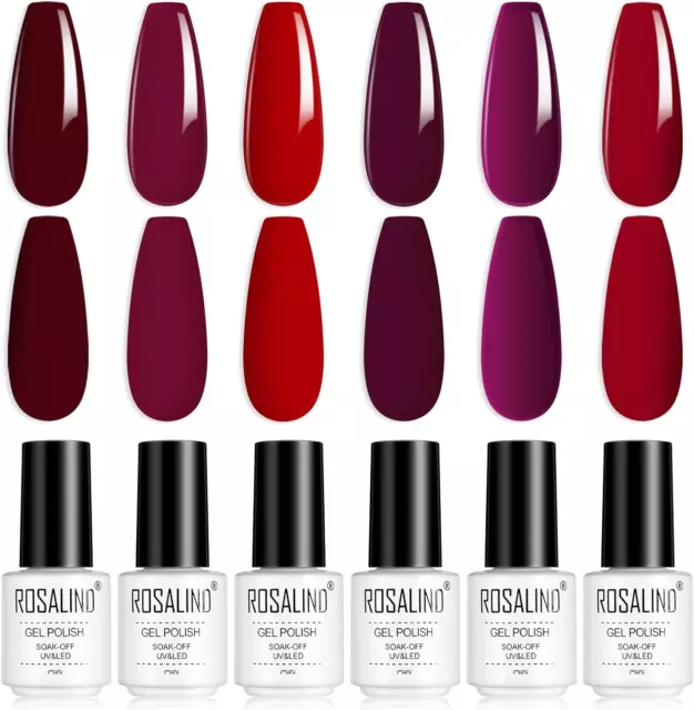 Smalto Semipermanente per Unghie, 6 Colori Vino Rosso Serie Kit, Soak off Nail A