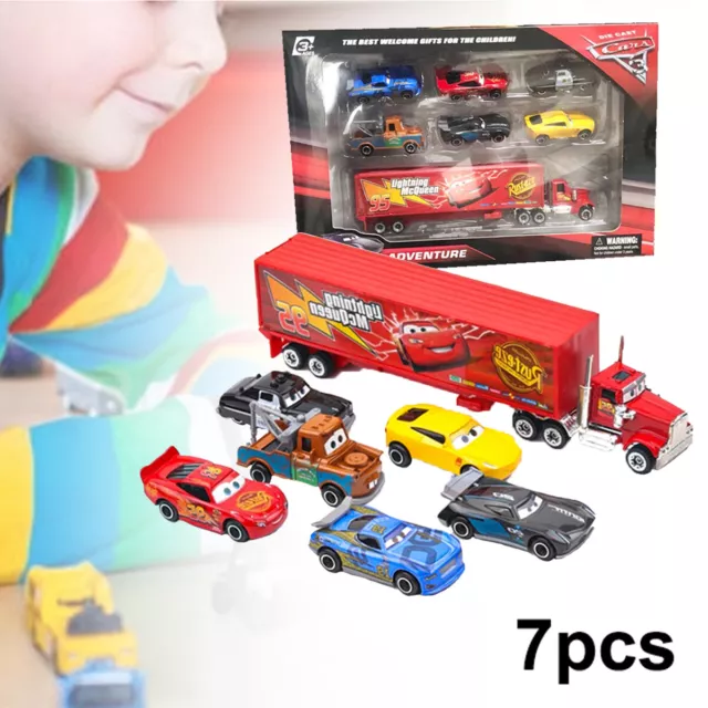 7pcs Cars 2 Lightning McQueen Racer Car&Mack Truck Kids Toy Collection Set Gifts
