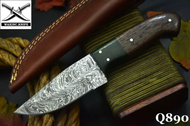 Custom 7.8"OAL Hand Forged Damascus Steel Hunting Knife Handmade (Q890)
