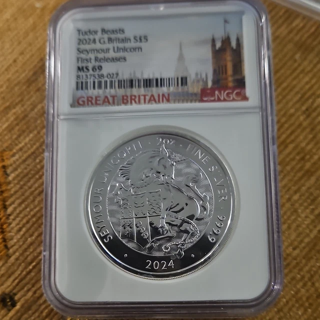 2024 GREAT BRITAIN £5 Tudor Beasts Seymour Unicorn NGC MS69 First