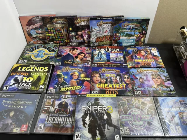 Lot Of 18 Games CD DVD Rom PC Amazing Legacy Games Nancy Drew Sniper Adventures