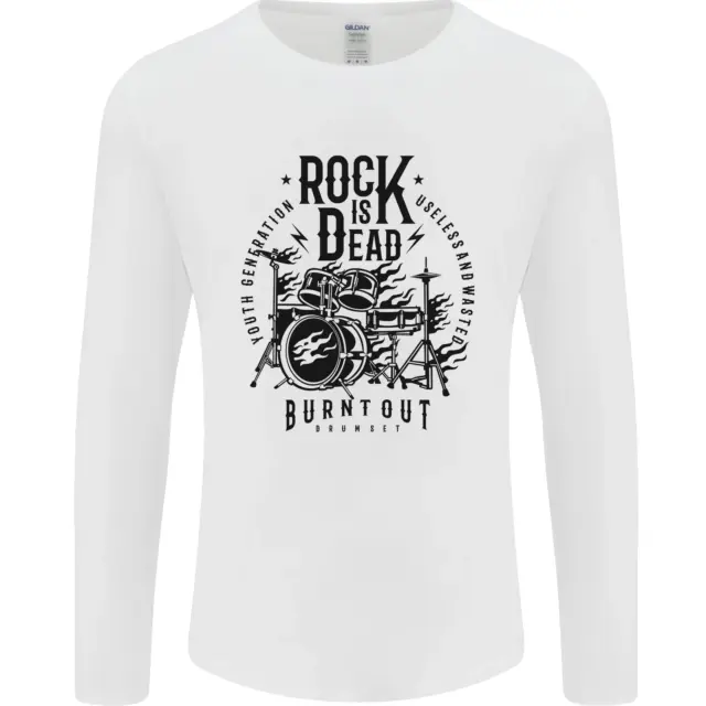 Rock is Dead Drum Kit Drummer Drumming Mens Long Sleeve T-Shirt