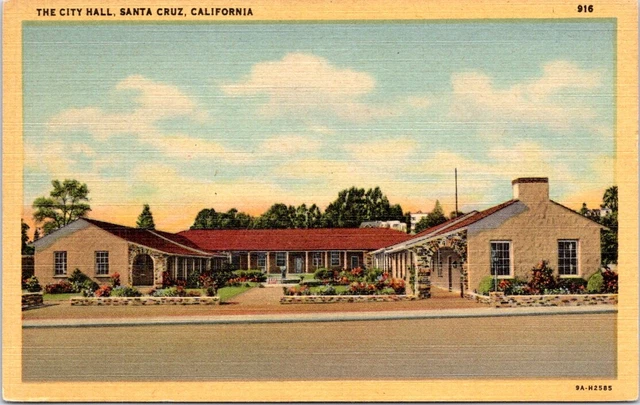 City Hall, SANTA CRUZ, California Linen Postcard - Curt Teich