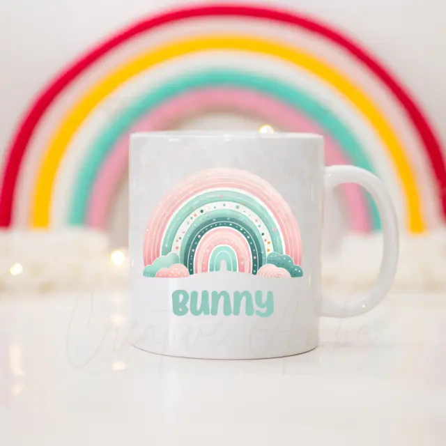 Rainbow Children's Mug, Personalised Kids Cup, Toddler's Small Unbreakable Mug.