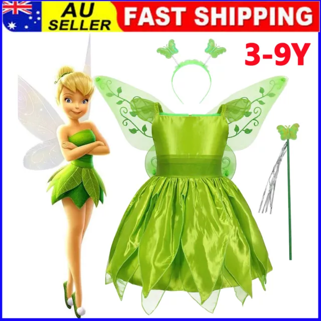 AU Kids Girls Tinkerbell Fairy Pixie Fancy Dress Princess Cosplay Costume Outfit