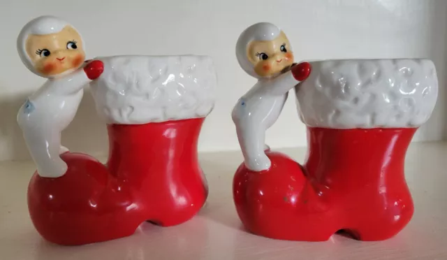 VTG 50's Holt Howard Christmas Snow Babies Ceramic Planter 5"×5" 2 Available