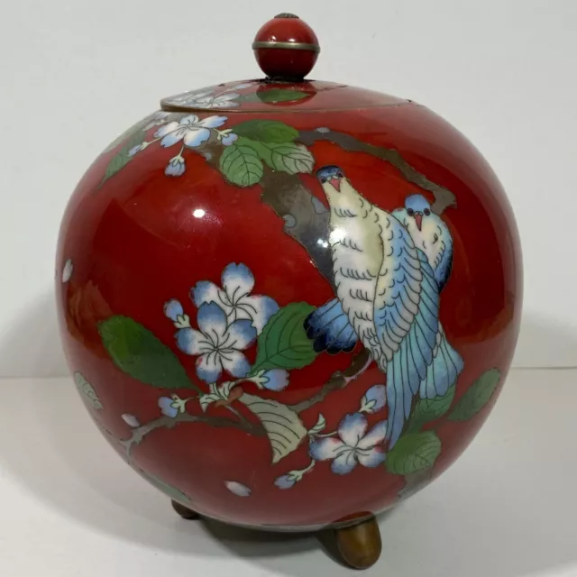Japanese Red Cloisonné Footed Ginger Jar Vase - Damaged Japanese Red Cloisonné Footed Ginger Jar Vase - Damaged