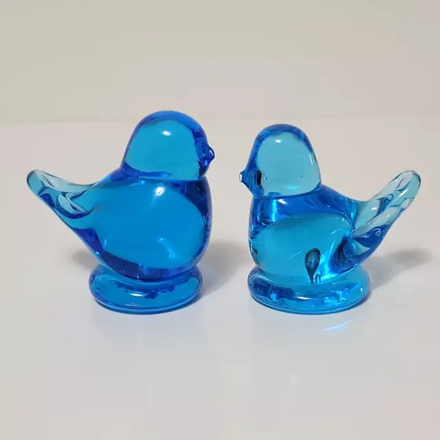 2 RON RAY Mini Glass Bluebird of Happiness BIRD PAPERWEIGHTS FIGURINES 1989-1991