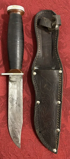 Vintage Imperial Fixed Blade Hunting Camping Knife W/ Sheath Leather Handle