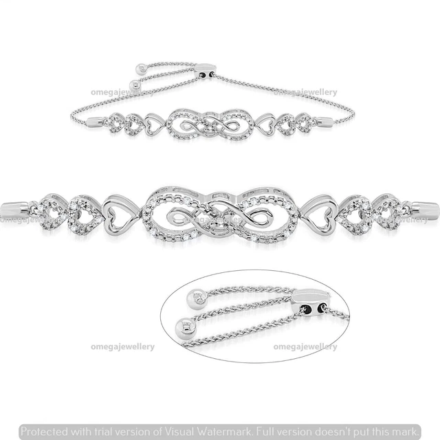 0.10 CT Round Natural I2 J Diamond infinity Bolo Bracelet 14k White Gold Over