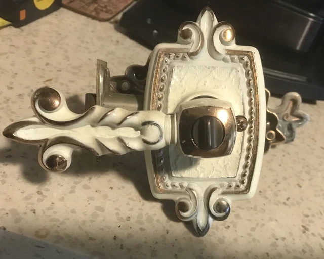 Vintage door handle w plates French Provincial Cream & Gold Amerock Schlage Mech
