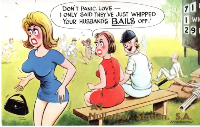 Saucy 1970's Bamforth Comic Postcard # 200 "Whipped your husband's bails off"