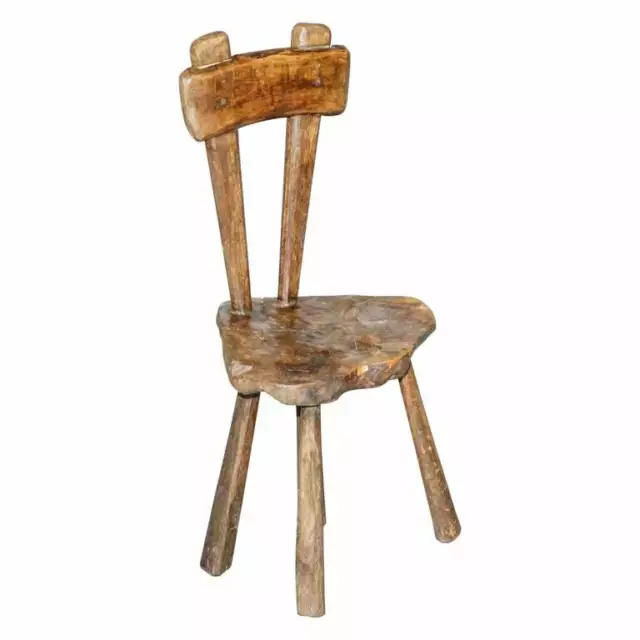 Rare Stunning Circa 1760 Burr Chestnut Small Hand Carved Primitive French Chair