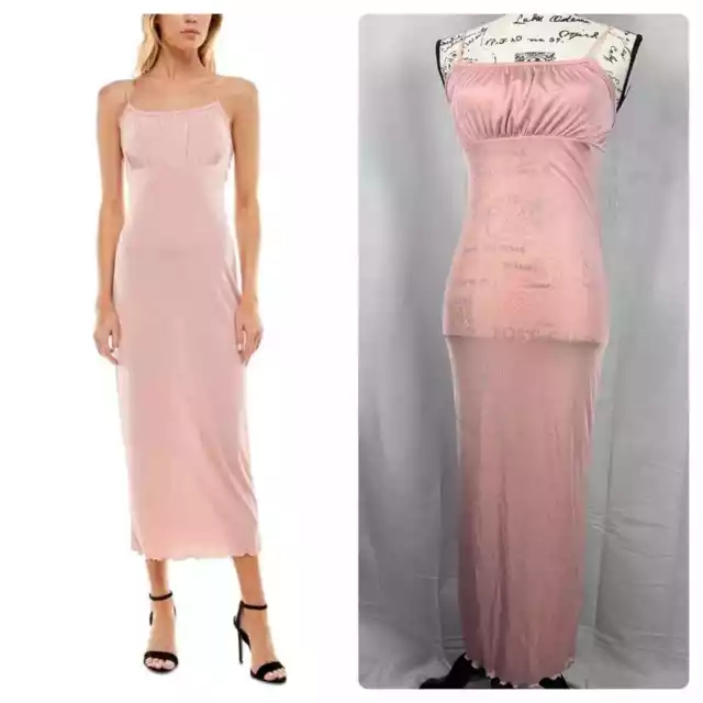 Ultra Flirt Women's Pink Stretch Scoop Neck Spaghetti Strap Midi Dress Sz S, NWT