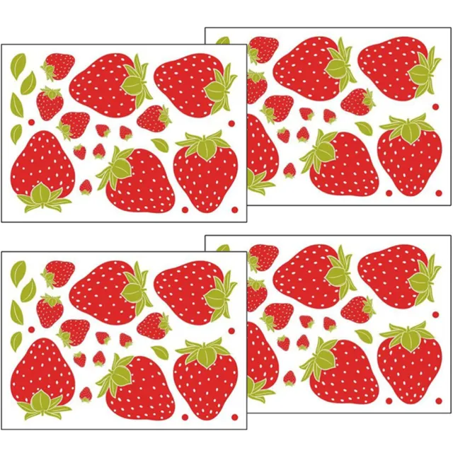 4 Sheets Peel Stick Strawberry Sticker Wall Home Accessories Decor