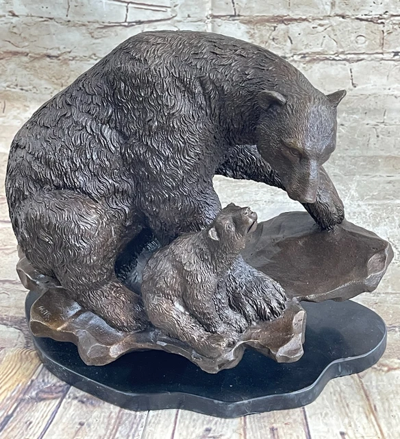 GRAND POLAR OURS Avec Cub Bronze Sculpture Art Déco Statue Figurine