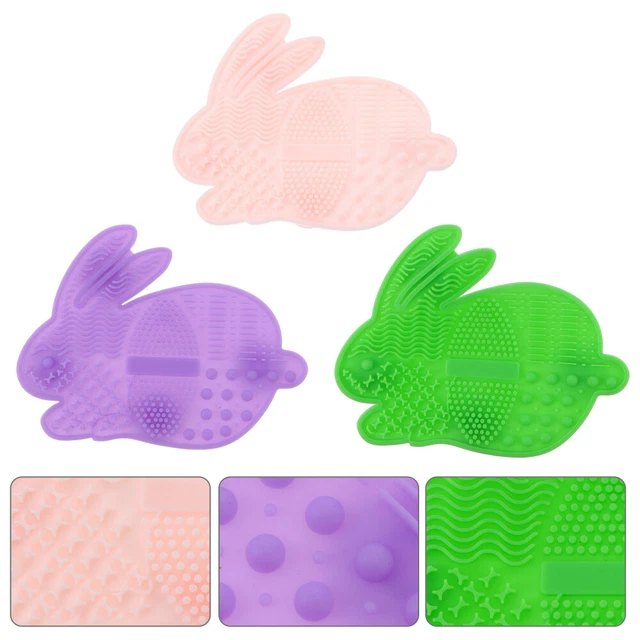 3 piezas conejos de silicona cepillo de maquillaje limpiador almohadilla cosméticos cepillo alfombra de limpieza