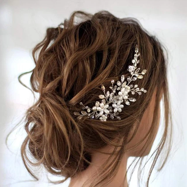 Edary Fermagli per capelli da sposa sposa in fiore d'argento Accessori per capelli foglia perline Copricapo da sposa per donna e ragazza