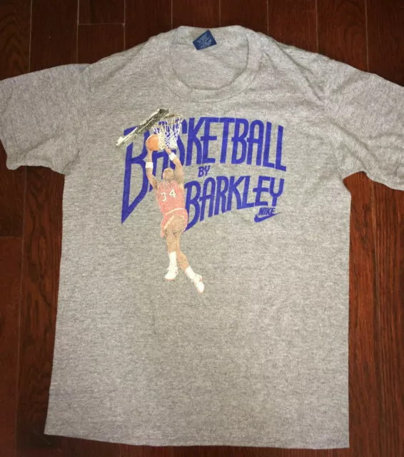 NIKE Vtg 80s CHARLES BARKLEY Blue tag TRI-BLEND RAYON T Shirt jersey 76er jordan