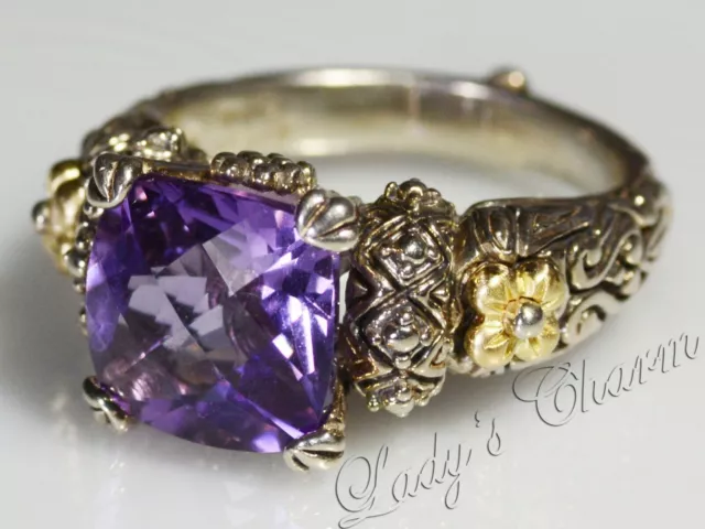 🦋BARBARA BIXBY CLASSIC Amethyst Sterling Silver 18k Gold Ring Size 6.5 ...