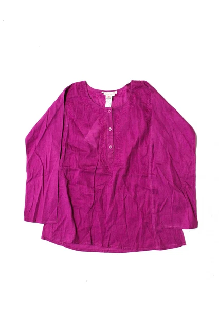 Bonpoint Childrens Girls Half Button Embroidered Top Blouse Magenta Size XS
