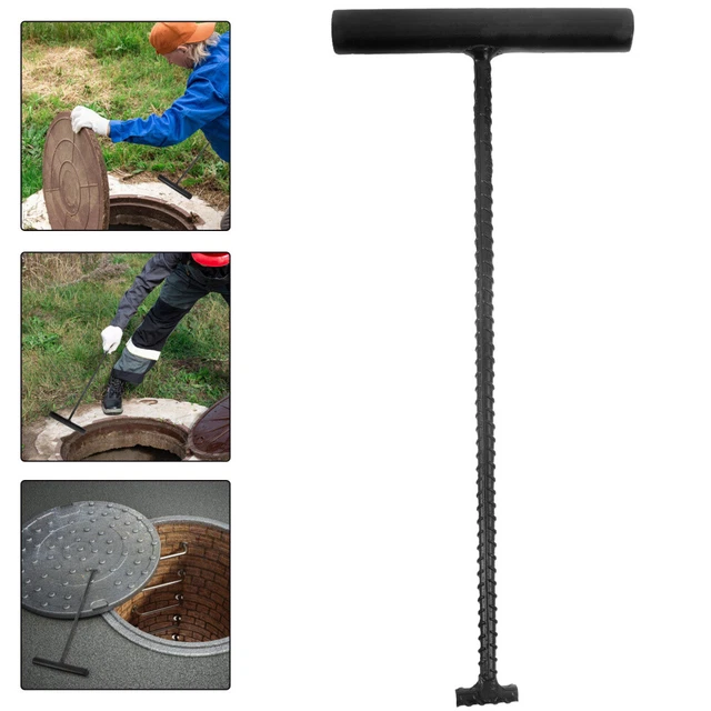 Steel Manhole Cover Lifter Hook - 70cm Heavy Duty Drain Cover Pry Bar With Comfort Grip