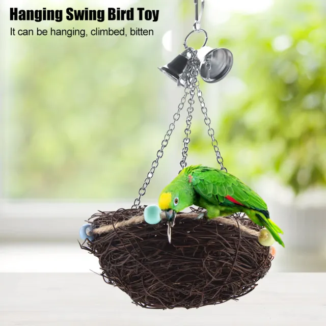 2 Größen Rattan Vögel Papagei Stroh Nest Schaukel Hängespielzeug mit Spielzeug