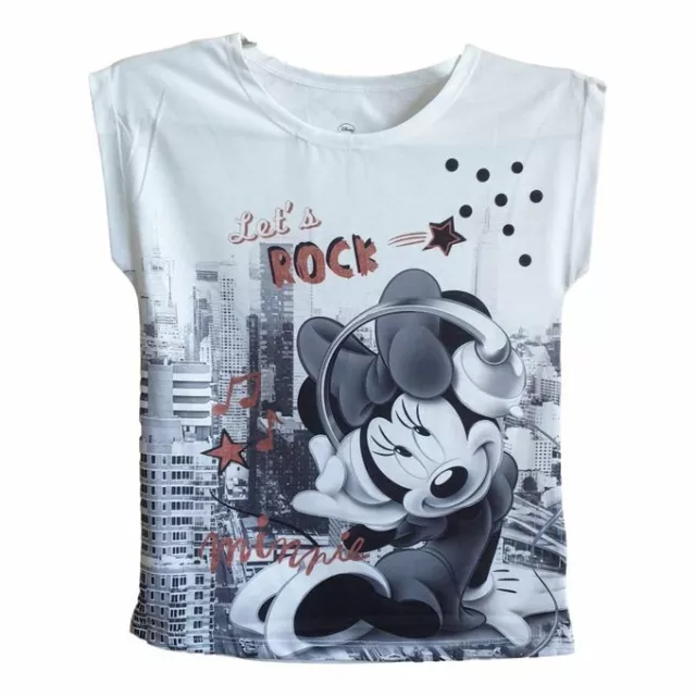 Girls Disney Minnie Mouse T-Shirt Let's Rock Top Ages 2-6 Years White