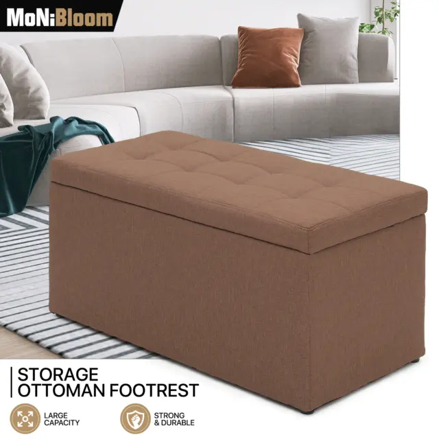 31" Brown Storage Ottoman Bench Lift Top Seat Fabric Upholstered Footrest Stool