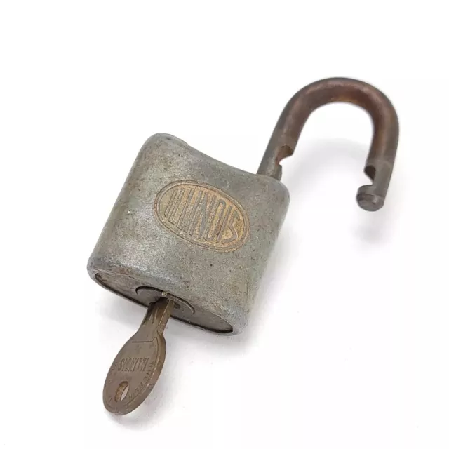 Illinois Lock Co Padlock Hardened W/ Illinois Key TESTED WORKS Vintage
