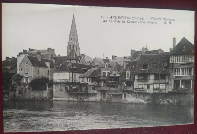 CPA Carte postale Argenton Indre vieille maison au bord de la Creuse rive droite