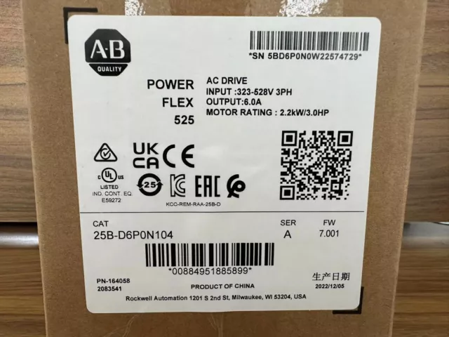 25B-D6P0N104 2022 New Sealed Genuine SER A PowerFlex 525 2.2kW 3Hp AC Drive