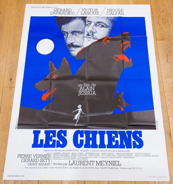 LES CHIENS Affiche film 120x160 ALAIN JESSUA, GÉRARD DEPARDIEU, LANOUX, CALFAN