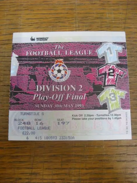 30/05/1993 Ticket: Play-Off Final Division 2 - West Bromwich Albion v Port Vale